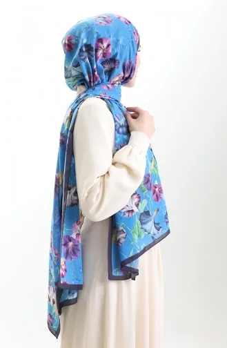 Karaca Cotton Shawl 82006-14 Navy Blue Saxe 82006-14