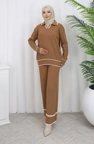 Strickpullover Mit Gerippter Hose Und Doppelanzug 0010-03 Milchkaffee 0010-03