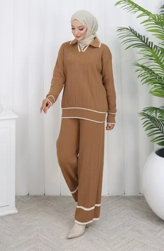 Strickpullover Mit Gerippter Hose Und Doppelanzug 0010-03 Milchkaffee 0010-03