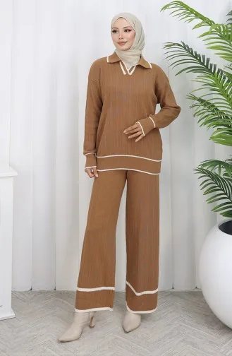 Strickpullover Mit Gerippter Hose Und Doppelanzug 0010-03 Milchkaffee 0010-03