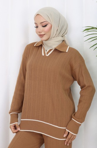 Gebreide Geribbelde Trui Broek Dubbelpak 0010-03 Melkkoffie 0010-03