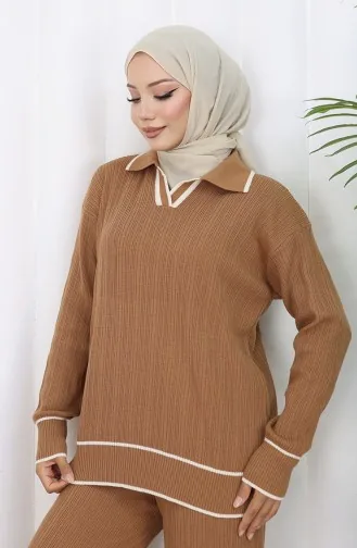 Strickpullover Mit Gerippter Hose Und Doppelanzug 0010-03 Milchkaffee 0010-03