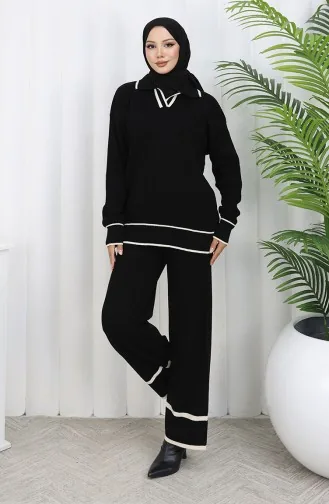 Triko Fitilli Kazak Pantolon İkili Takım 0010-04 Siyah