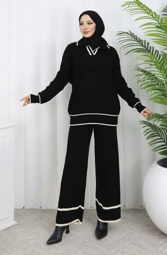 Triko Fitilli Kazak Pantolon İkili Takım 0010-04 Siyah