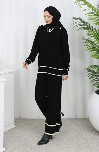 Triko Fitilli Kazak Pantolon İkili Takım 0010-04 Siyah