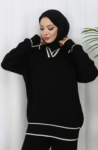 Triko Fitilli Kazak Pantolon İkili Takım 0010-04 Siyah