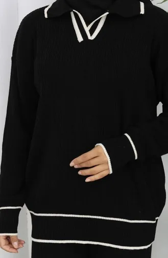 Triko Fitilli Kazak Pantolon İkili Takım 0010-04 Siyah