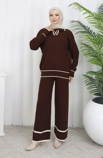 Knitwear Ribbed Sweater Trousers Two Piece Set 0010-06 Brown 0010-06