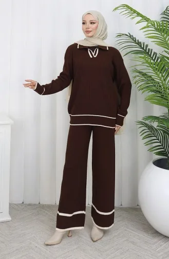 Knitwear Ribbed Sweater Trousers Two Piece Set 0010-06 Brown 0010-06