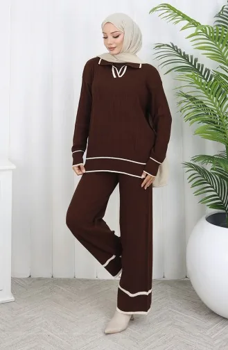 Knitwear Ribbed Sweater Trousers Two Piece Set 0010-06 Brown 0010-06