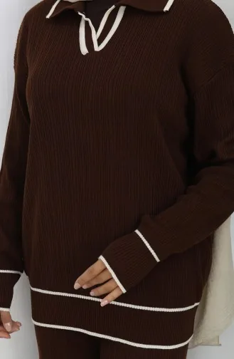 Knitwear Ribbed Sweater Trousers Two Piece Set 0010-06 Brown 0010-06