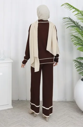 Knitwear Ribbed Sweater Trousers Two Piece Set 0010-06 Brown 0010-06
