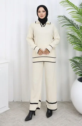 Knitwear Ribbed Sweater Trousers Two Piece Set 0010-07 Beige 0010-07