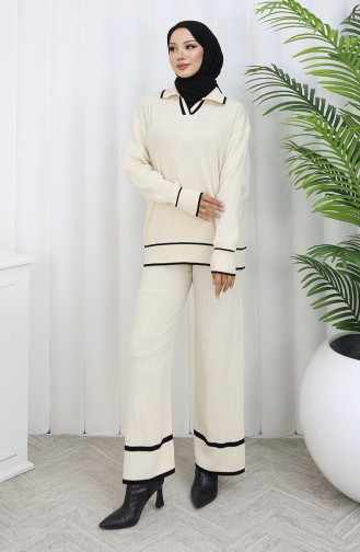 Gebreide Geribbelde Trui-broek Tweedelig Set 0010-07 Beige 0010-07