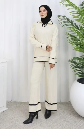 Knitwear Ribbed Sweater Trousers Two Piece Set 0010-07 Beige 0010-07