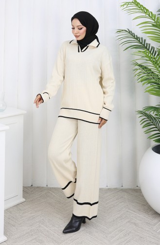 Gebreide Geribbelde Trui-broek Tweedelig Set 0010-07 Beige 0010-07
