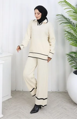 Knitwear Ribbed Sweater Trousers Two Piece Set 0010-07 Beige 0010-07