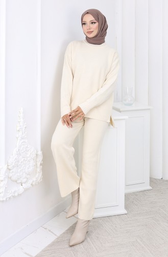 Knitwear Heart Patterned Sweater Trousers Two Piece Set 0016-01 Beige 0016-01