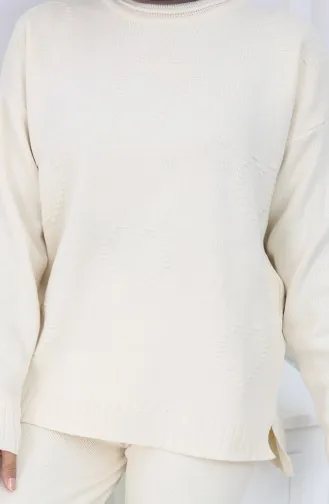 Ensemble Deux Pièces Pull Et Pantalon à Motif Cœur En Tricot 0016-01 Beige 0016-01