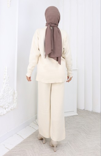 Knitwear Heart Patterned Sweater Trousers Two Piece Set 0016-01 Beige 0016-01