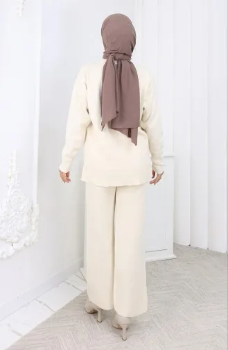 Ensemble Deux Pièces Pull Et Pantalon à Motif Cœur En Tricot 0016-01 Beige 0016-01