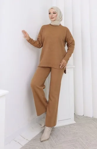 Knitwear Heart Patterned Sweater Trousers Two Piece Set 0016-03 Milk Coffee 0016-03