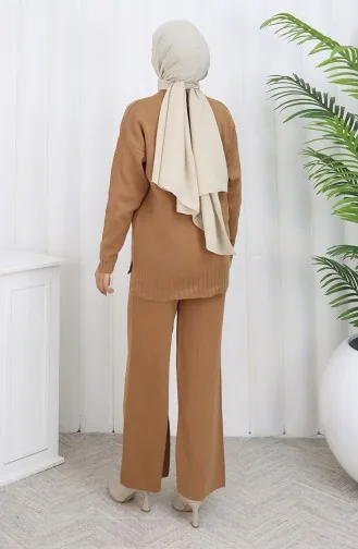 Knitwear Heart Patterned Sweater Trousers Two Piece Set 0016-03 Milk Coffee 0016-03