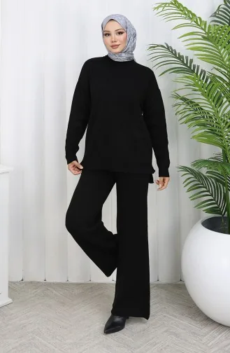 Gebreide Trui Met Hartpatroon Tweedelig Setje 0016-04 Zwart 0016-04