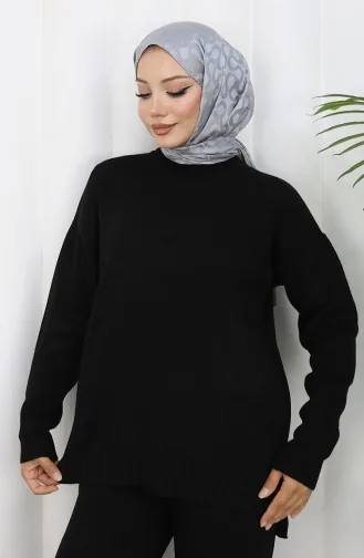 Gebreide Trui Met Hartpatroon Tweedelig Setje 0016-04 Zwart 0016-04