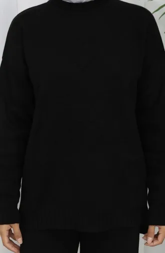 Gebreide Trui Met Hartpatroon Tweedelig Setje 0016-04 Zwart 0016-04