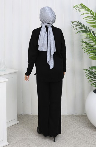 Knitwear Heart Patterned Sweater Trousers Two Piece Set 0016-04 Black 0016-04