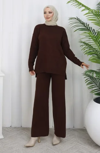 Strickwaren Herz Gemustert Pullover Hose Zweiteiler 0016-05 Braun 0016-05