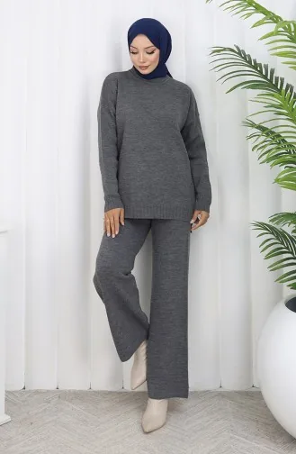 Knitwear Heart Patterned Sweater Trousers Two Piece Set 0016-07 Anthracite 0016-07