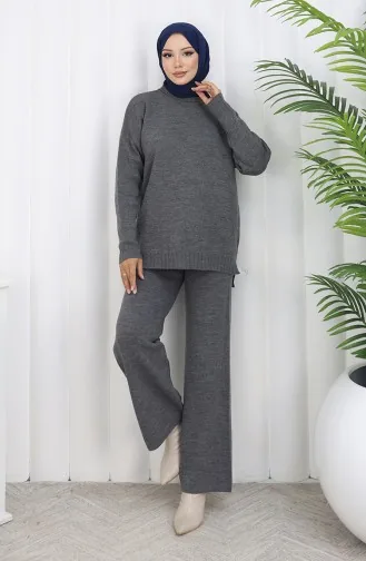 Knitwear Heart Patterned Sweater Trousers Two Piece Set 0016-07 Anthracite 0016-07