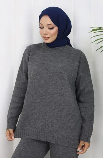 Knitwear Heart Patterned Sweater Trousers Two Piece Set 0016-07 Anthracite 0016-07