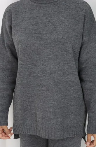 Knitwear Heart Patterned Sweater Trousers Two Piece Set 0016-07 Anthracite 0016-07