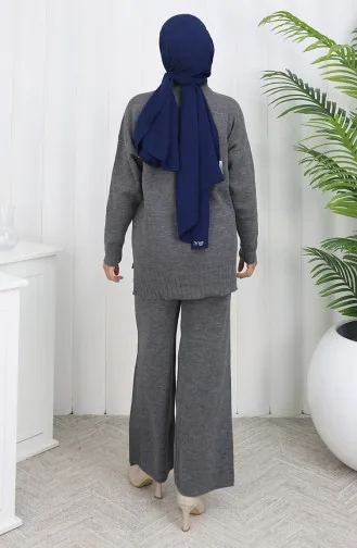 Knitwear Heart Patterned Sweater Trousers Two Piece Set 0016-07 Anthracite 0016-07