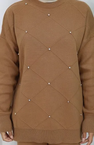 Strickwaren Diamant Gemustert Stoned Pullover Hose Zweiteiler 0018-03 Milchkaffee 0018-03