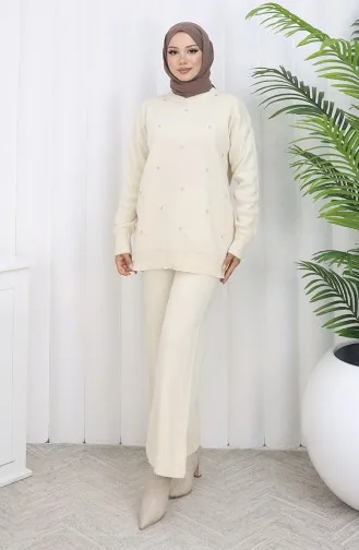 Strickwaren Rautenmuster Stoned Pullover Hose Zweiteiler 0018-05 Beige 0018-05