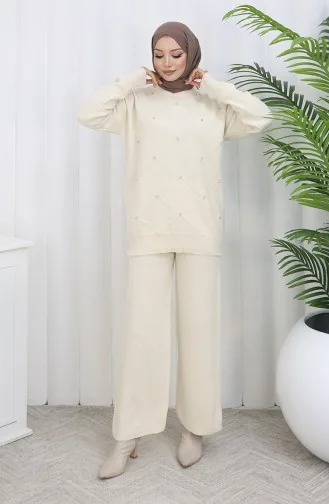 Strickwaren Rautenmuster Stoned Pullover Hose Zweiteiler 0018-05 Beige 0018-05