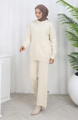 Strickwaren Rautenmuster Stoned Pullover Hose Zweiteiler 0018-05 Beige 0018-05