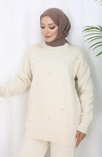 Strickwaren Rautenmuster Stoned Pullover Hose Zweiteiler 0018-05 Beige 0018-05