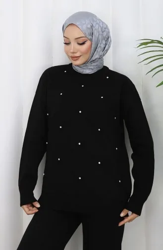 Breiwerk Met Ruitpatroon En Stenen Trui Tweedelige Set 0018-06 Zwart 0018-06