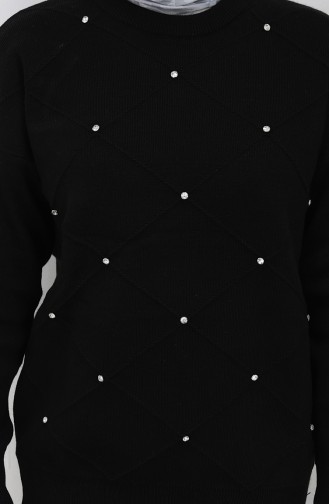 Knitwear Diamond Patterned Stoned Sweater Trousers Two Piece Set 0018-06 Black 0018-06