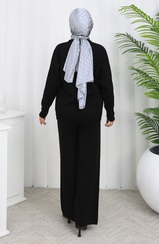 Knitwear Diamond Patterned Stoned Sweater Trousers Two Piece Set 0018-06 Black 0018-06