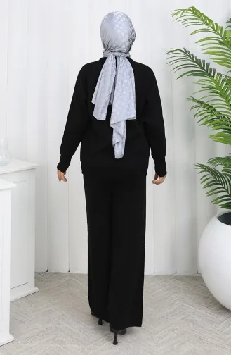 Breiwerk Met Ruitpatroon En Stenen Trui Tweedelige Set 0018-06 Zwart 0018-06