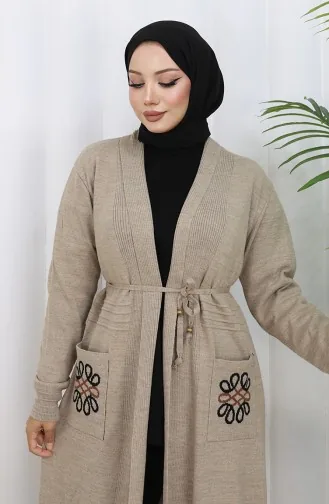 Knitwear Embroidered Long Cardigan 0021-04 Beige 0021-04