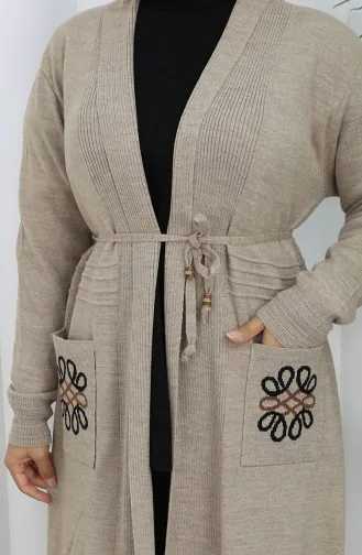 Knitwear Embroidered Long Cardigan 0021-04 Beige 0021-04