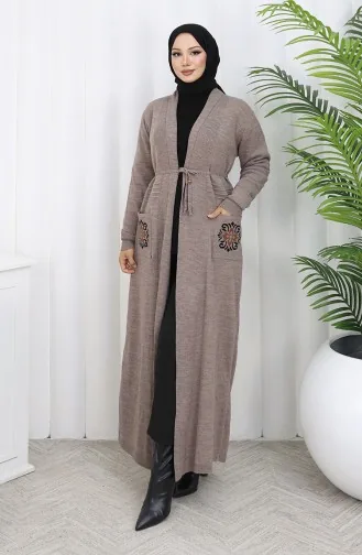 Gebreid Geborduurd Lang Vest 0022-01 Mink 0022-01