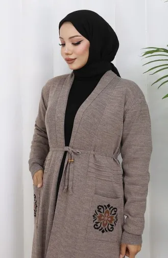 Gebreid Geborduurd Lang Vest 0022-01 Mink 0022-01